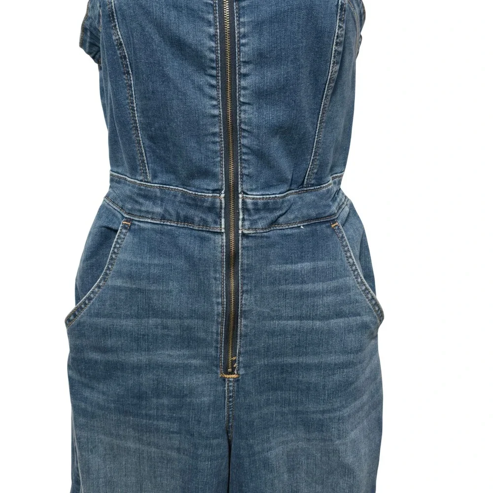 Hollister Front Full Zip Denim Wide Leg‎ Bib Overalls Pantsuit Cottage Garden S